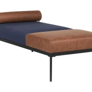 Faux Linen/Faux Pelle genuina Chaise Lounge Dark Blue and Brown MALMOS