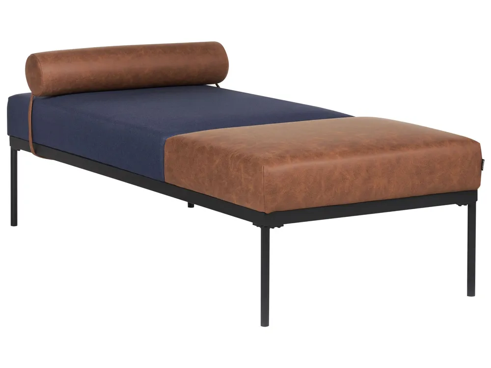 Faux Linen/Faux Pelle genuina Chaise Lounge Dark Blue and Brown MALMOS