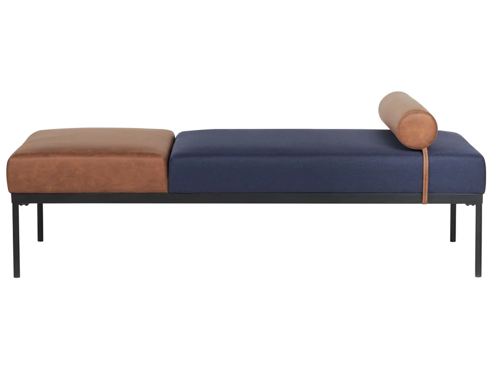 Faux Linen/Faux Pelle genuina Chaise Lounge Dark Blue and Brown MALMOS