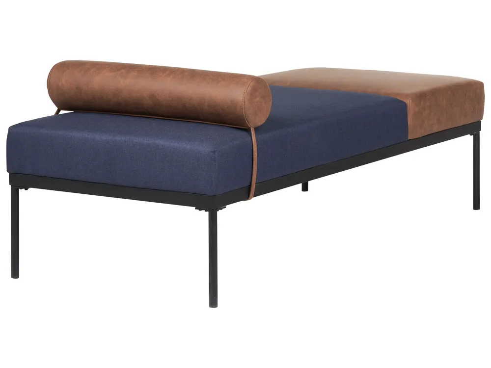 Faux Linen/Faux Pelle genuina Chaise Lounge Dark Blue and Brown MALMOS