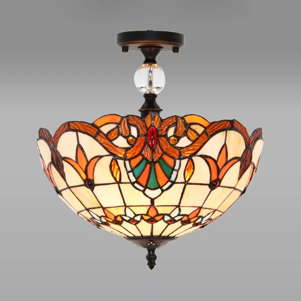 Lampada da semi-incasso vetro colorato da soggiorno con ciotola vittoriana da 12 "/ 16" W, lampada da semi-incasso crema