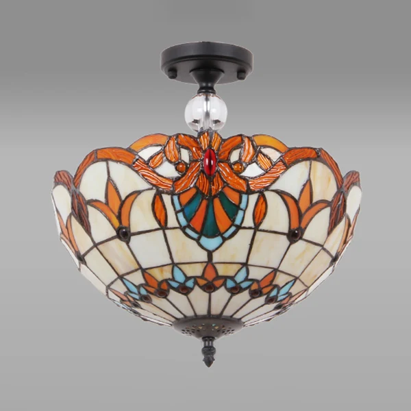 Lampada da semi-incasso vetro colorato da soggiorno con ciotola vittoriana da 12 "/ 16" W, lampada da semi-incasso crema