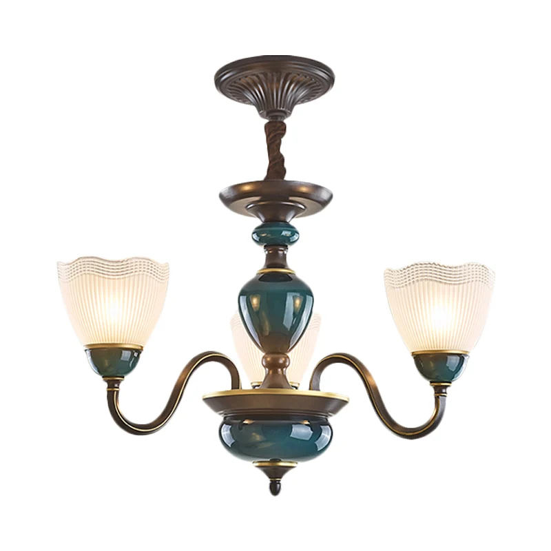 Lampada sospensione vetro prismatico smerigliato forma di ciotola Lampadario country 3/6 luci per camera da letto nero con...