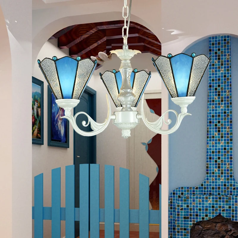 Lampadario conico vetro smerigliato blu barocco 3/9/11 luci lampada sospensione sospensione color crema per soggiorno