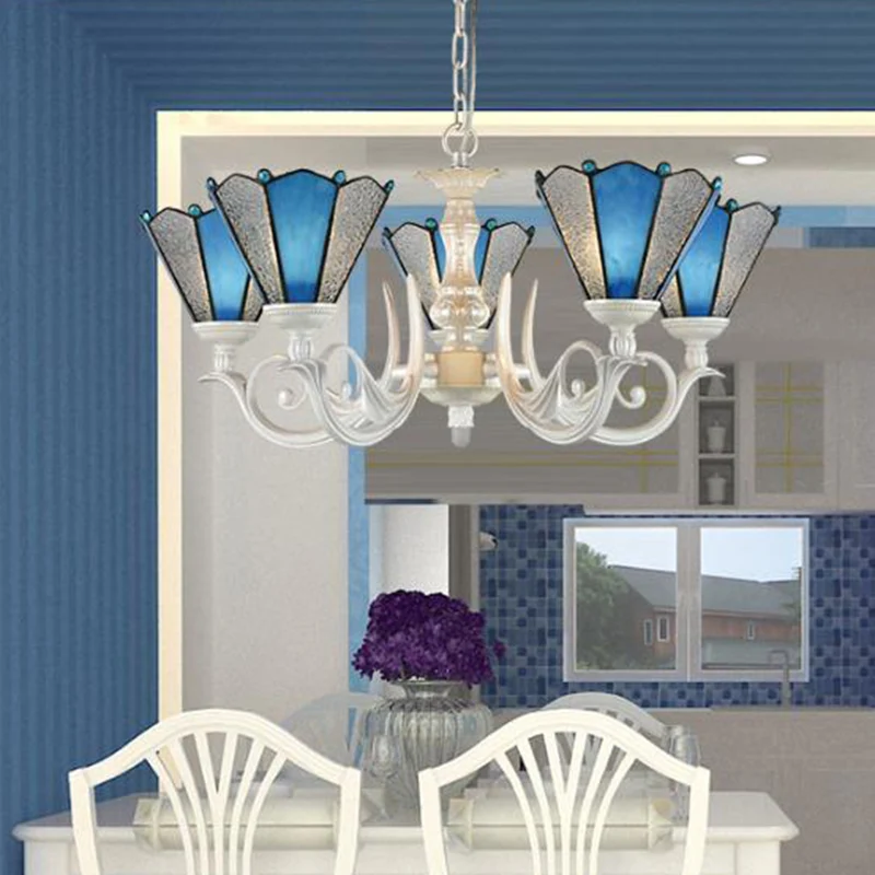 Lampadario conico vetro smerigliato blu barocco 3/9/11 luci lampada sospensione sospensione color crema per soggiorno
