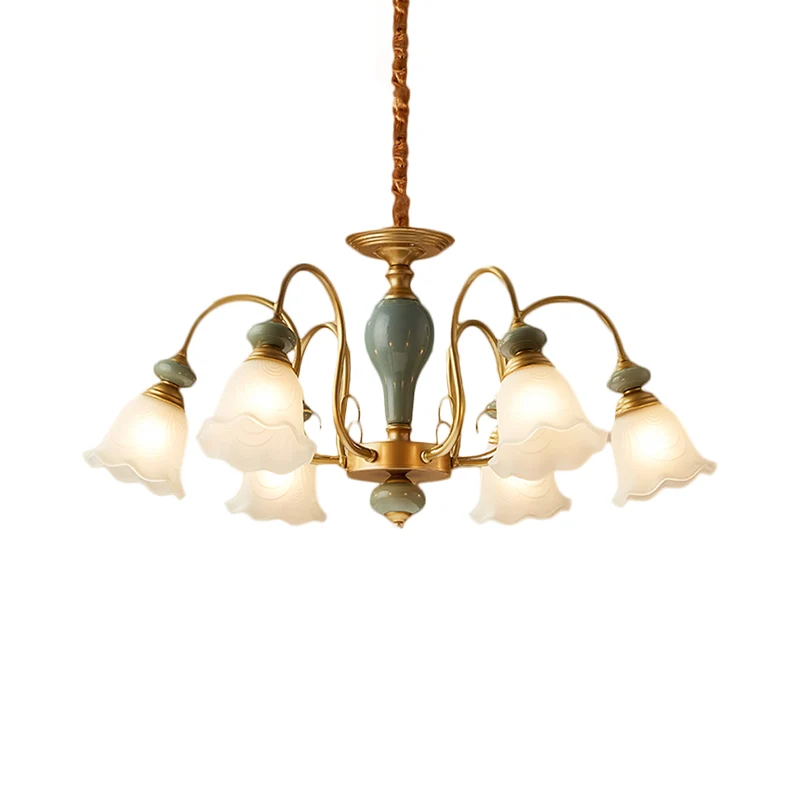 Lampadario pendolo forma di fiore verde vetro smerigliato rurale 3/5/6 lampadine Lampadario per camera degli ospiti