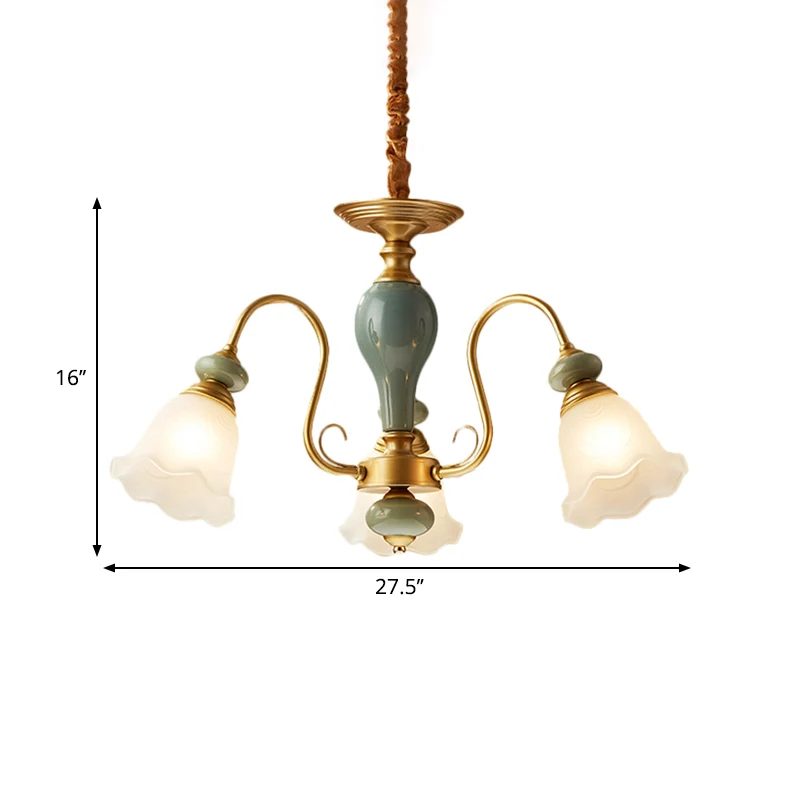 Lampadario pendolo forma di fiore verde vetro smerigliato rurale 3/5/6 lampadine Lampadario per camera degli ospiti