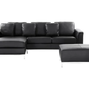 Right Hand Leather Corner Sofa Ottoman Nero notte OSLO