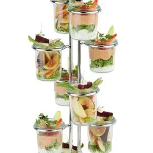 Ripiano APS -WECK- Ø 22 cm altezza: 59 cm metallo cromato 12 anelli Ø 6 cm per 12 bicchieri Weck Ø 6 cm 33246