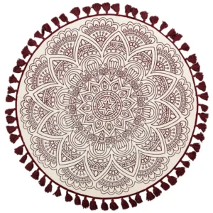 Round Cotton Area Rug Mandala Pattern ø 120 cm Cream and Red AYAKLI