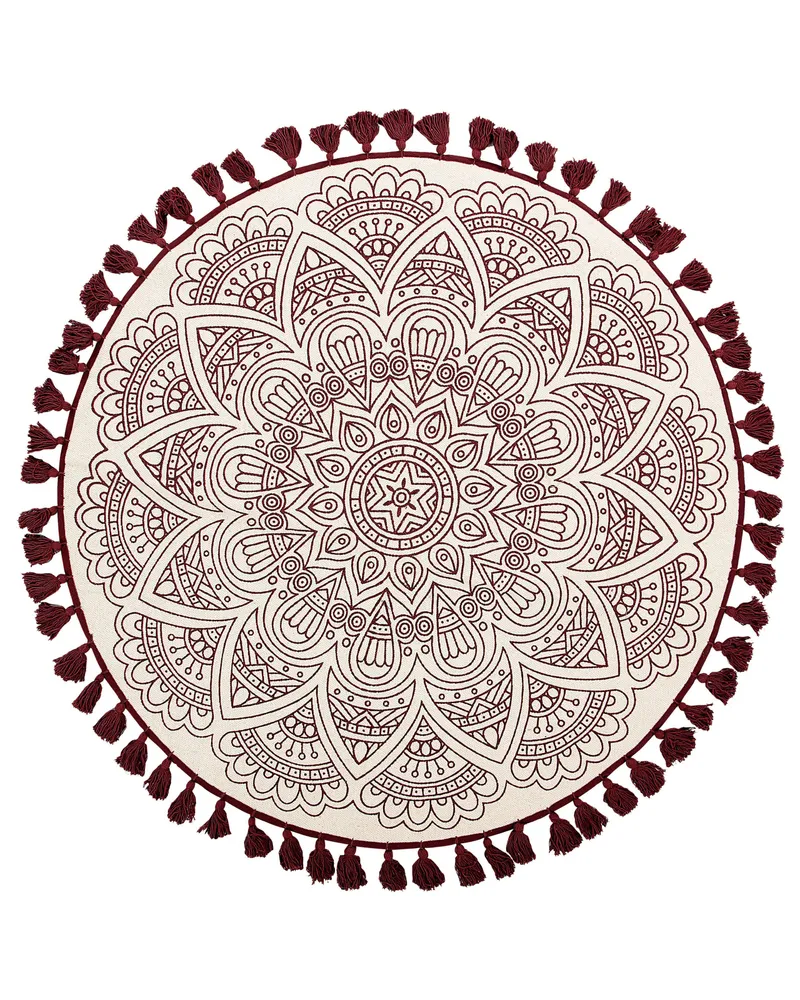 Round Cotton Area Rug Mandala Pattern ø 120 cm Cream and Red AYAKLI