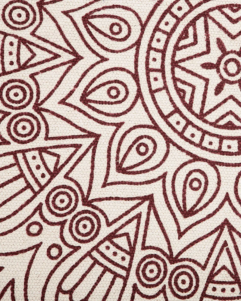 Round Cotton Area Rug Mandala Pattern ø 120 cm Cream and Red AYAKLI
