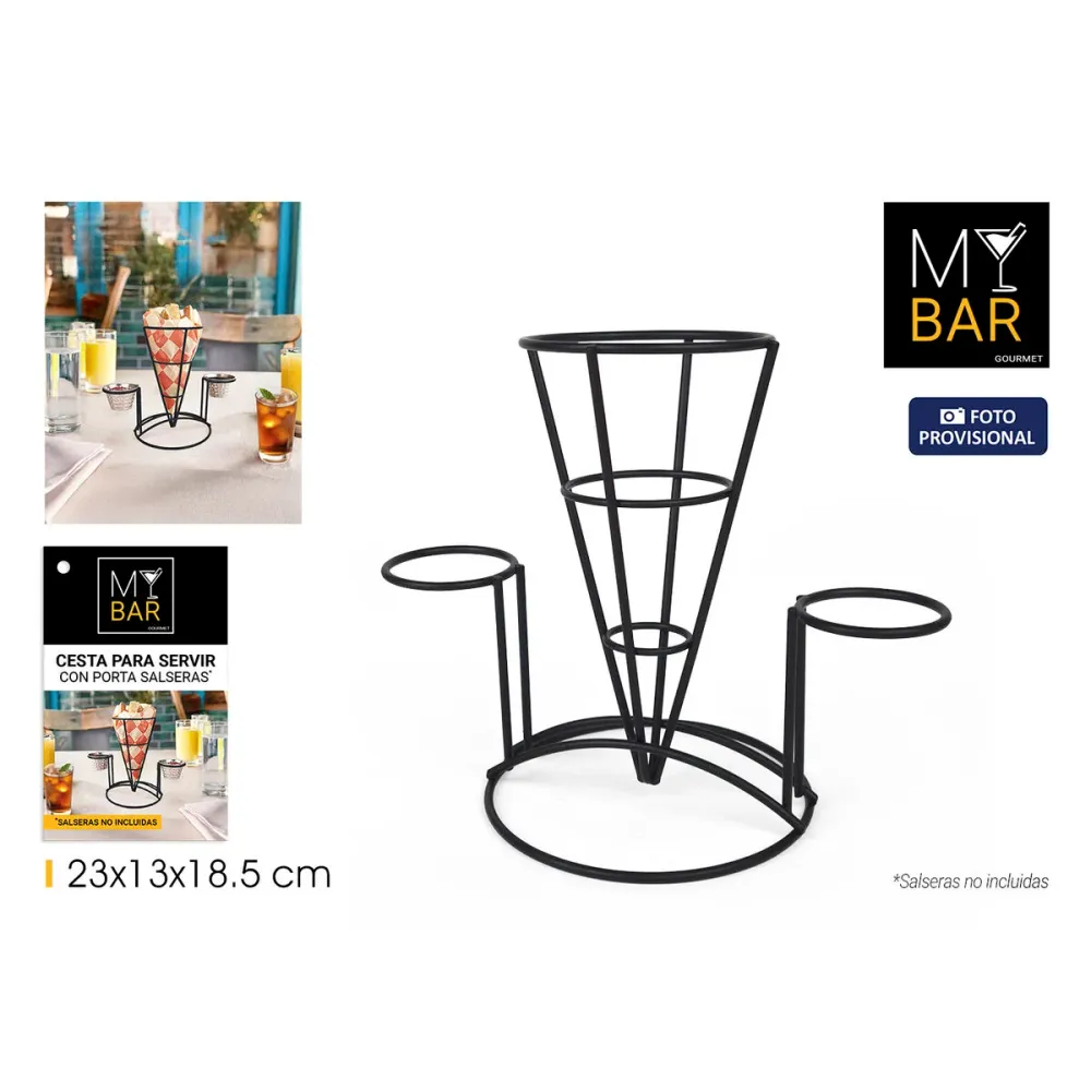 Sottobicchieri Cestino per Servire Aperitivi My Bar Nero Ø 5,3 cm 23 x 13 x 18,5 cm Ferro (12 Unità)