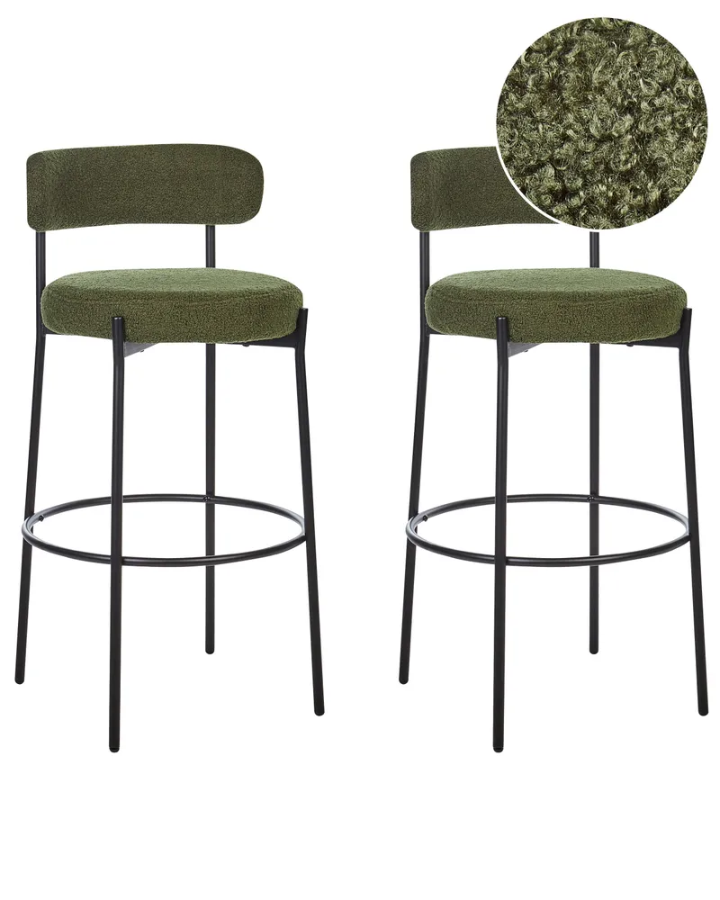 Bar Chair Set 2 Boucle Green ALLISON