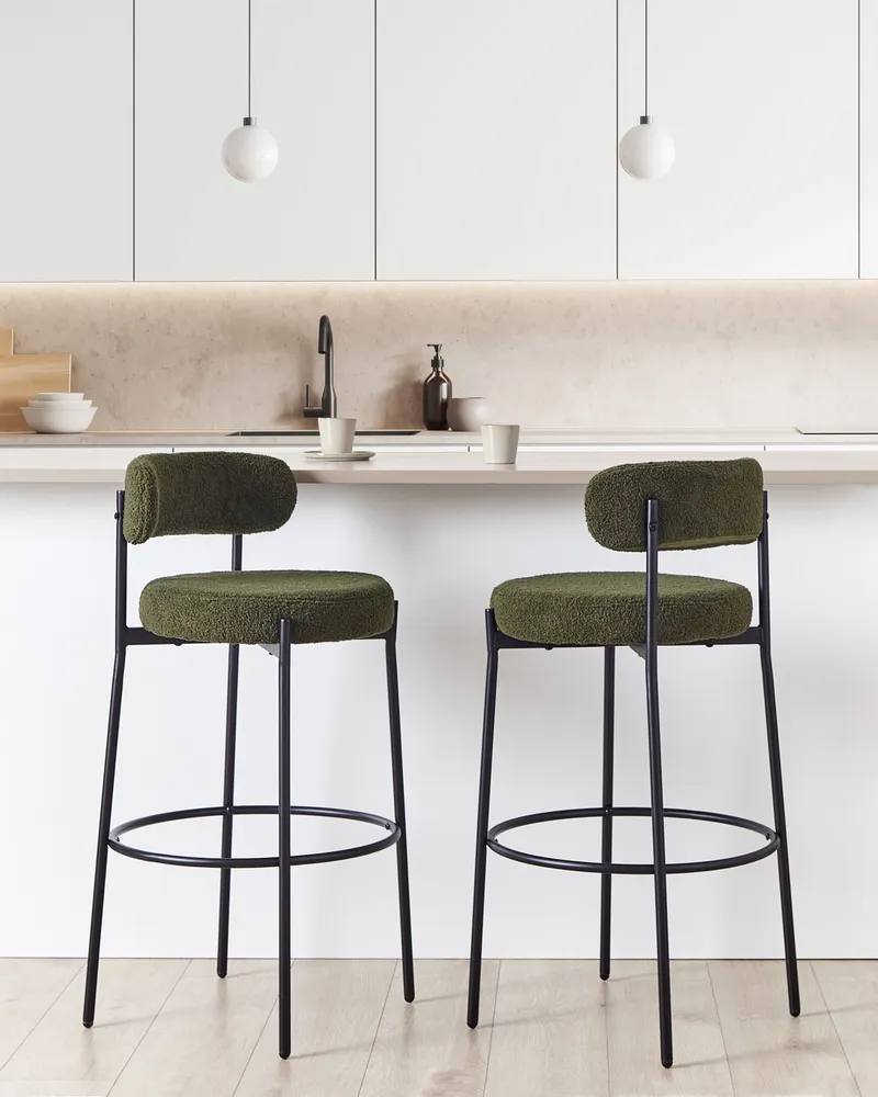 Bar Chair Set 2 Boucle Green ALLISON