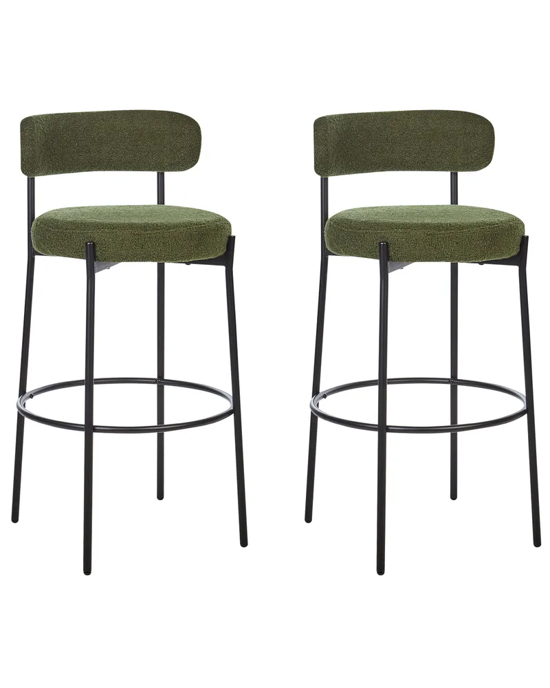 Bar Chair Set 2 Boucle Green ALLISON