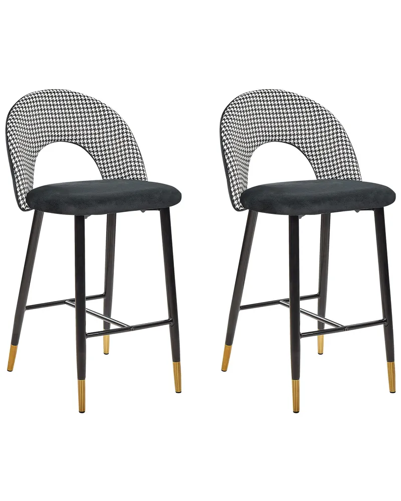Bar Chair Set 2 Di velluto Black-White FALTON