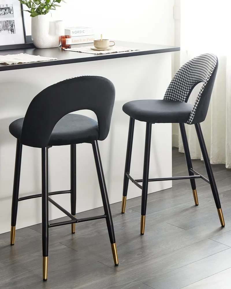 Bar Chair Set 2 Di velluto Black-White FALTON
