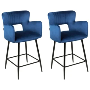 Bar Chair Set 2 Velluto Navy Blue SANILAC