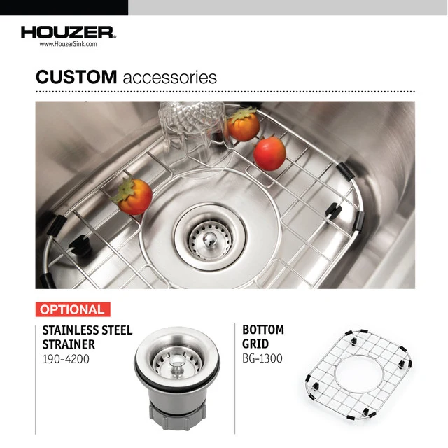 Houzer Hospitality Series 15" Inox Steel Drop- Topmount 2-hole Single Bowl Bar/Prep Sink, includes Basket Strainer