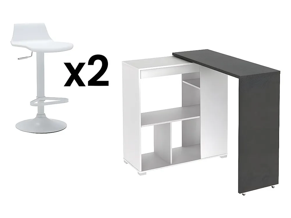 Set "Mobile bar": Mobile da bar SATURNE + 2 sgabelli da bar CALAS Bianco