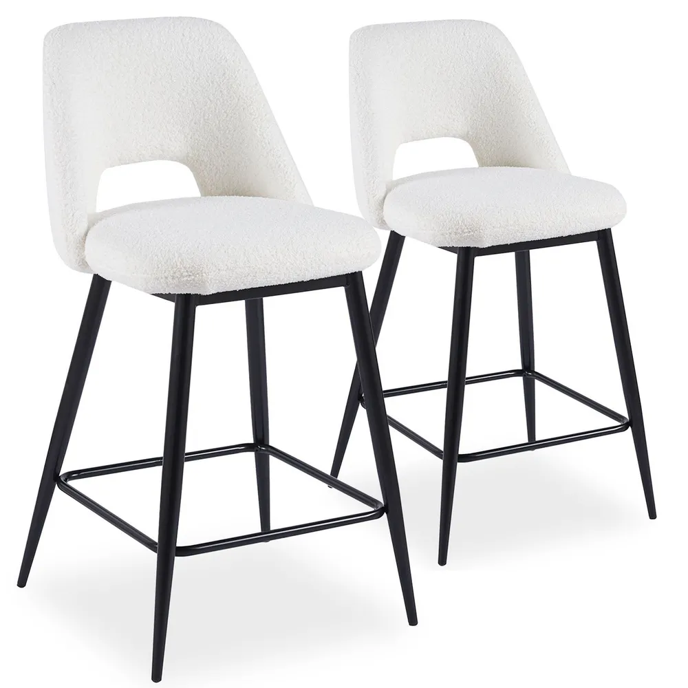 Set di 2 sedie da bar Ecuador metallo nero con tessuto bouclette crema