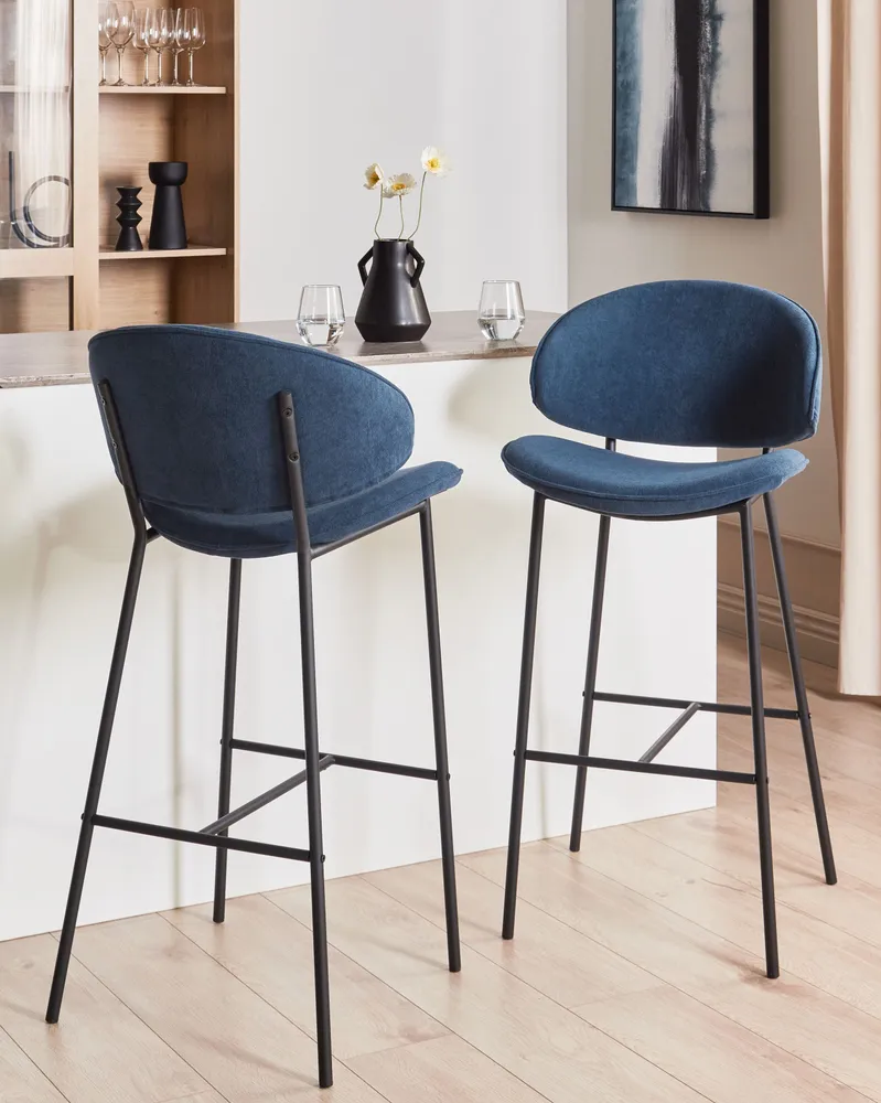 Sgabello da bar Set di 2 Tessuto Blu marino KIANA