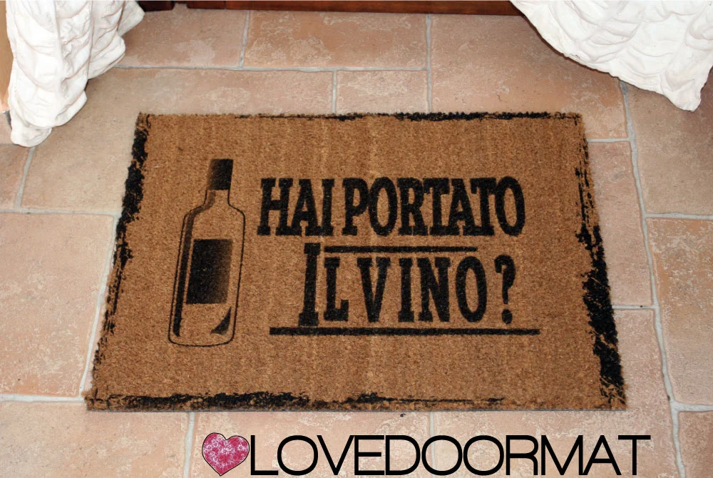 Zerbino Stile – Hai Portato il Vino? – LOVEDOORMAT, Personalizzabile, Cocco, Fondo Gomma 100% BIO