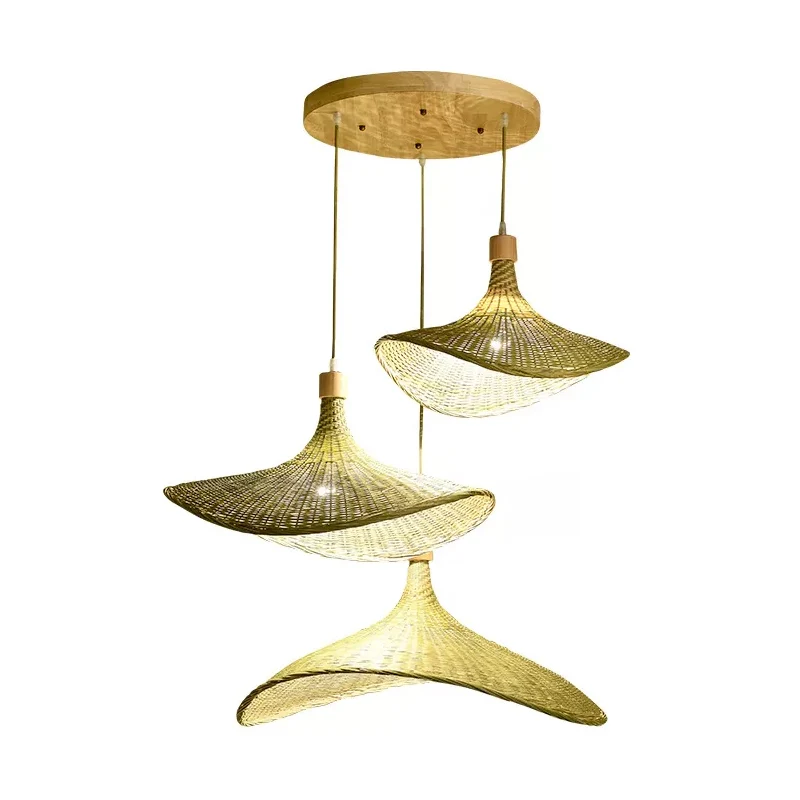 Caffè Grani Lampada sospensione forma di cappello floscio recente bambù 12,5"/17"/29" lampada sospensione beige larga 1/3...