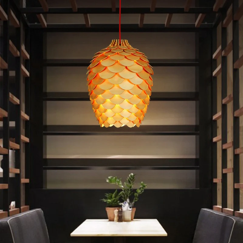 Lampada sospensione con semplicità legno per sala da tè ombreggiata con pigna per la Colazione