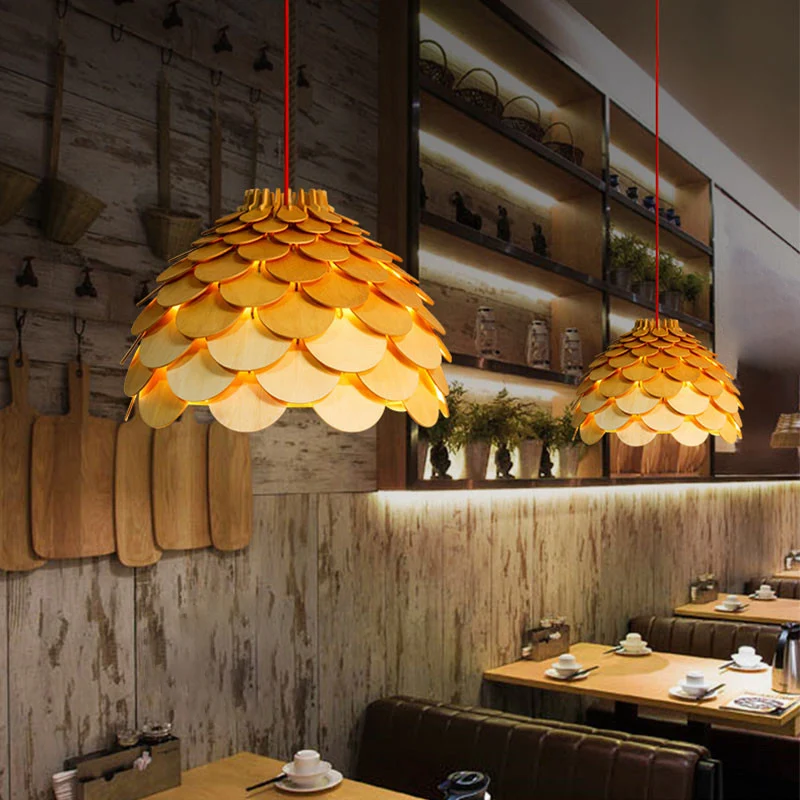 Lampada sospensione con semplicità legno per sala da tè ombreggiata con pigna per la Colazione