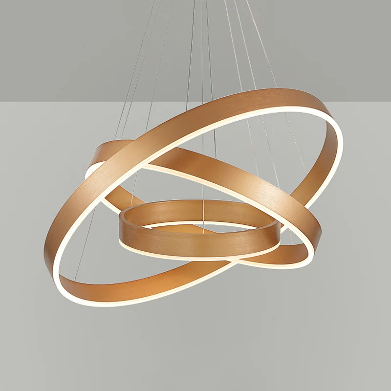 Lampadario circolare LED per soggiorno Lampadario sospensione minimalista 3 teste metallo caffè/oro - Macinatura Regolabile