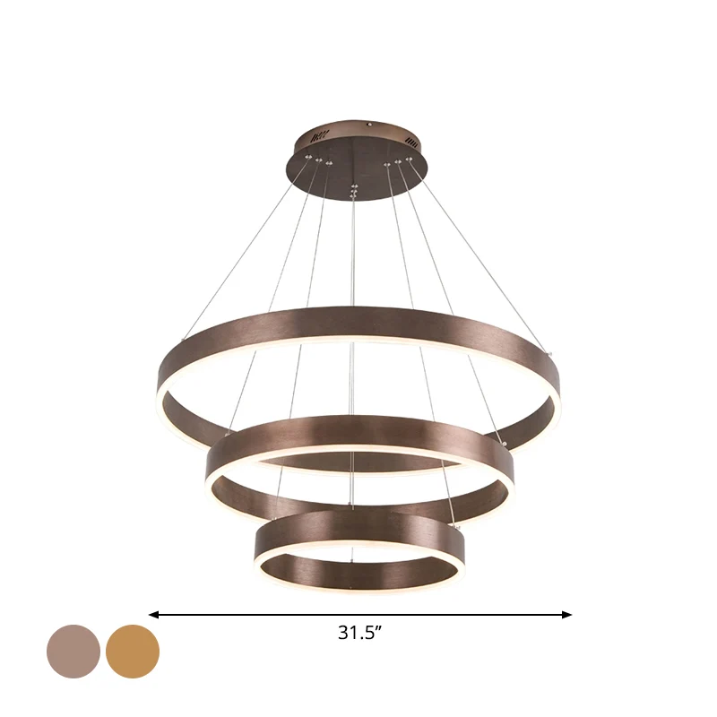 Lampadario circolare LED per soggiorno Lampadario sospensione minimalista 3 teste metallo caffè/oro - Macinatura Regolabile