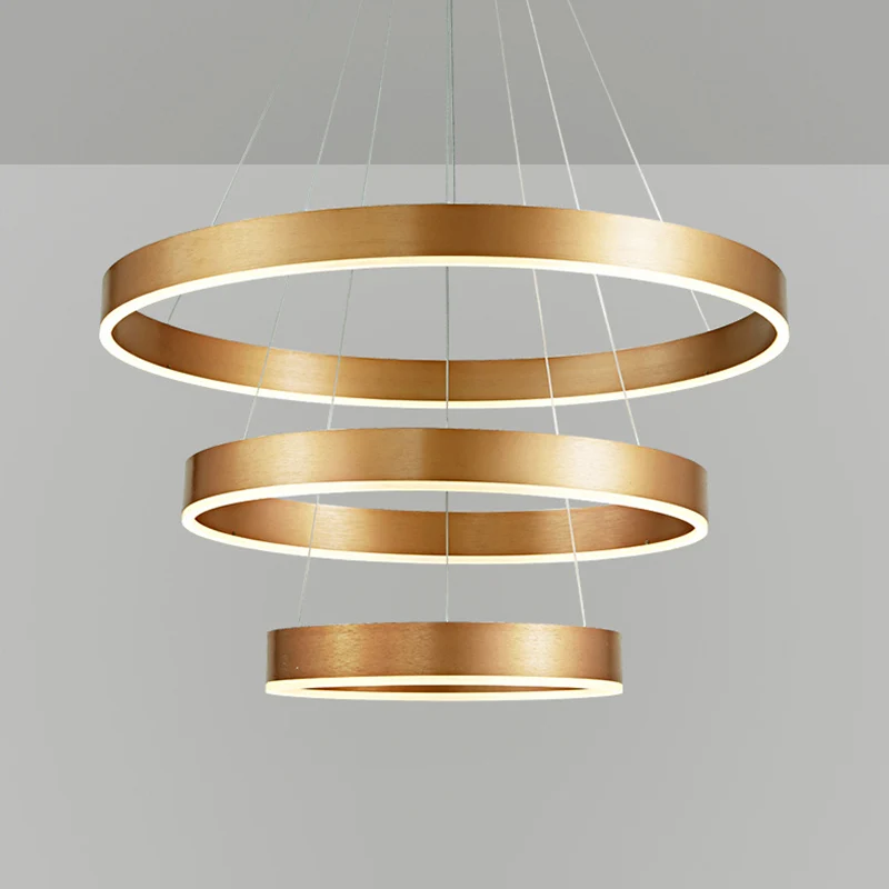 Lampadario circolare LED per soggiorno Lampadario sospensione minimalista 3 teste metallo caffè/oro - Macinatura Regolabile