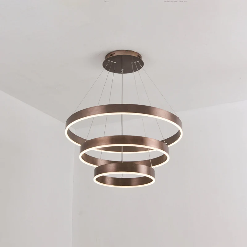 Lampadario circolare LED per soggiorno Lampadario sospensione minimalista 3 teste metallo caffè/oro - Macinatura Regolabile
