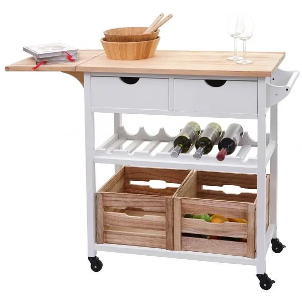 Mendler HWC-G35 carrello da portata carrello da cucina carrello aiutante da cucina carrello laterale carrello da tè legno...