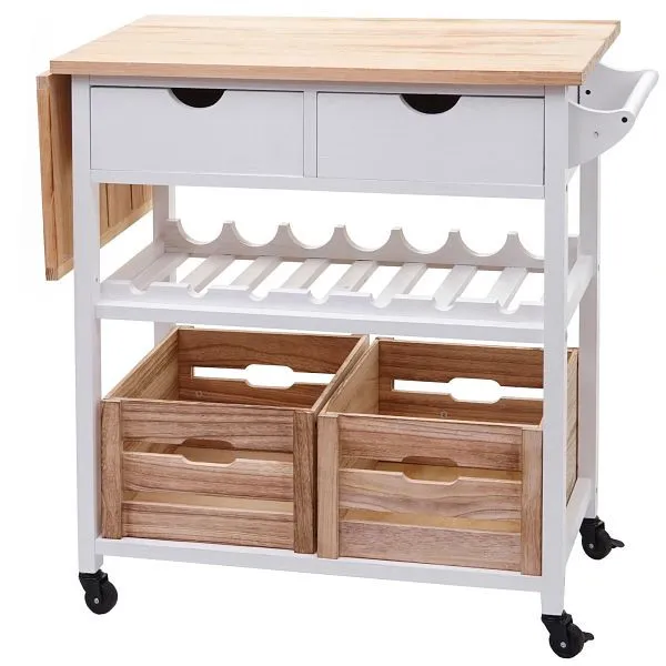 Mendler HWC-G35 carrello da portata carrello da cucina carrello aiutante da cucina carrello laterale carrello da tè legno...
