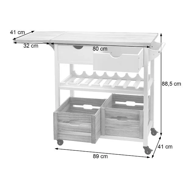 Mendler HWC-G35 carrello da portata carrello da cucina carrello aiutante da cucina carrello laterale carrello da tè legno...
