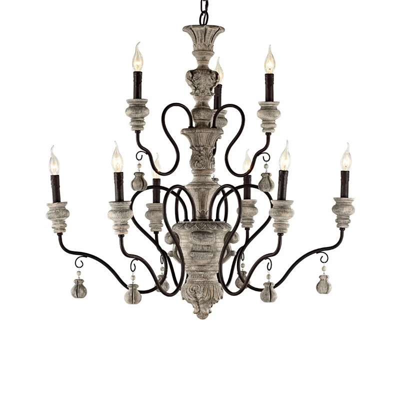 Candelabri Illuminazione da soffitto legno Lampadario tipico per sala da pranzo con braccio curvo ruggine