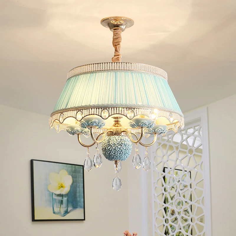Candeliere 5 lampadine Lampadario sospensione stile pastorale Lampadario ceramica rosa/blu/beige trasparente con paralume...