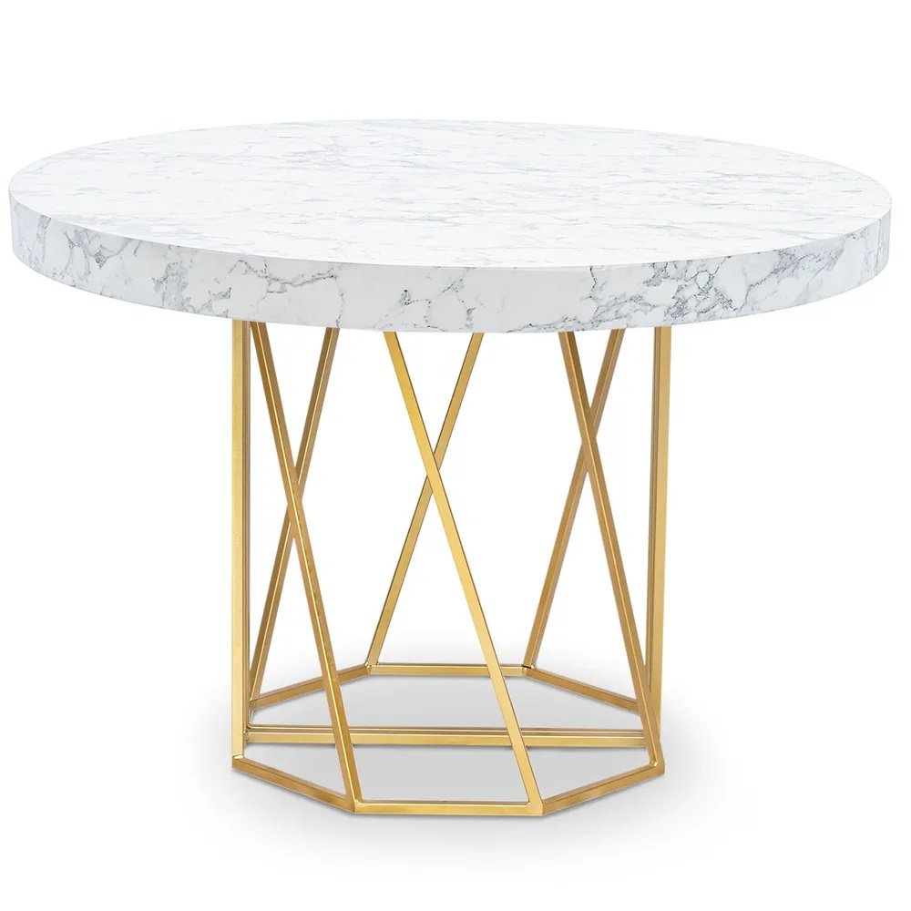 Elegante Design Tavolo Rotondo Allungabile Yasmina Effetto Marmo e Gambe Oro