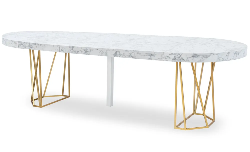 Elegante Design Tavolo Rotondo Allungabile Yasmina Effetto Marmo e Gambe Oro