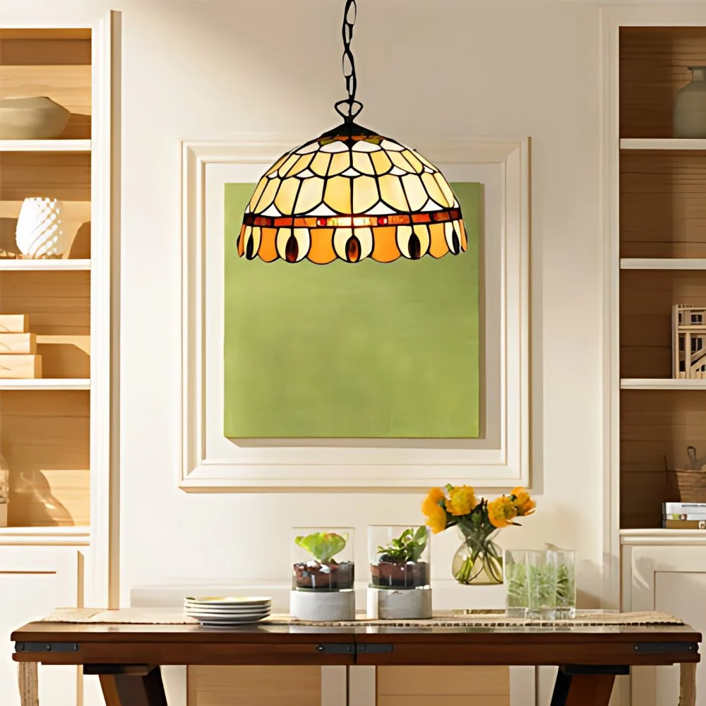 Illuminazione della sala da pranzo con motivo cerchi/gemme Lampada sospensione da soffitto Tiffany ingioiellata con catena...