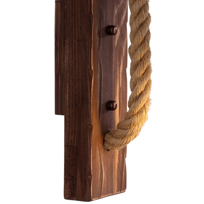Lampada da parete per sala da pranzo con braccio forma di L marrone, illuminazione legno rustico, 1 luce, con cavo corda d...