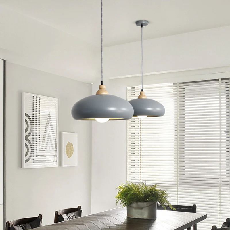 Lampada pendolo per sala da pranzo 1 testa, lampada sospensione Macaron grigio/rosa/verde con paralume metallo
