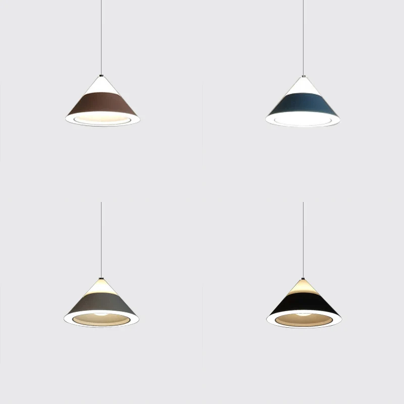 Lampada sospensione nordica 4 luci metallo con paralume cono nero/grigio/marrone per sala da pranzo