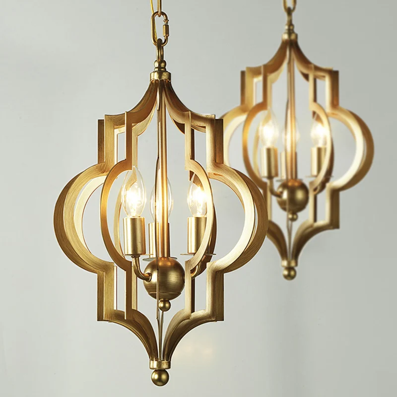 Lampadario candela 3 lampadine Lampadario abituale sospensione metallo dorato per sala da pranzo con gabbia, larghezza 12,...