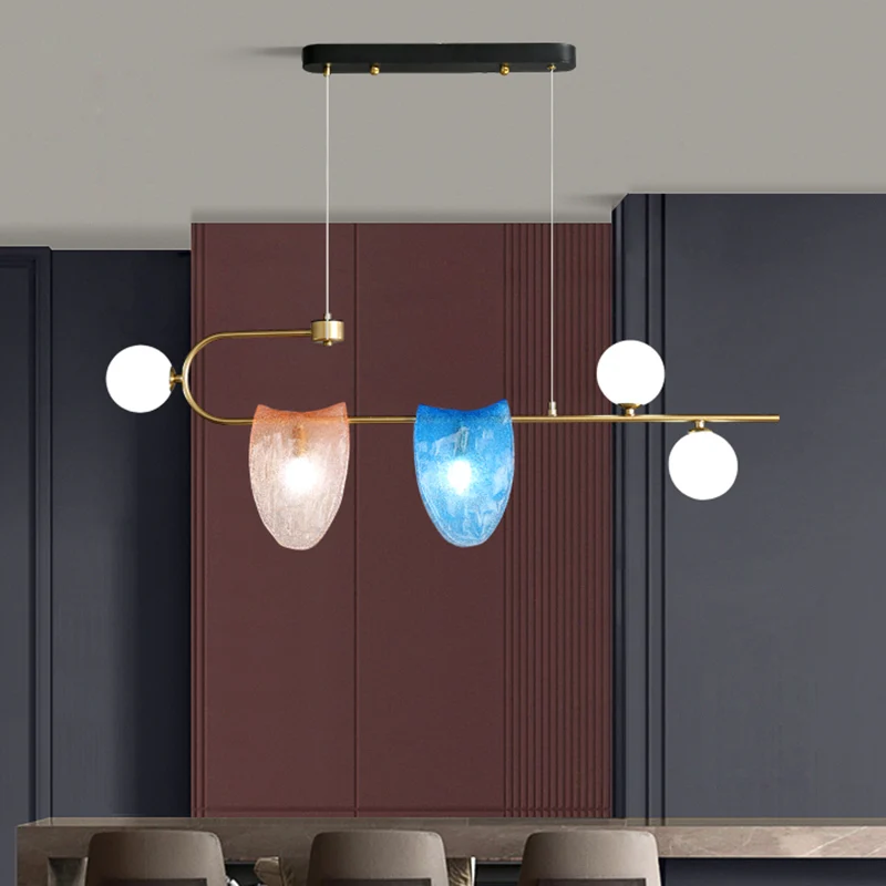Lampadario sospensione geometrico Lampada pendolo LED moderna per sala da pranzo 5 teste vetro trasparente / rosa-blu