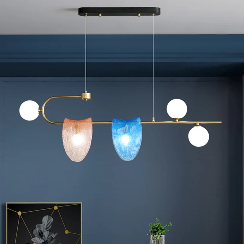 Lampadario sospensione geometrico Lampada pendolo LED moderna per sala da pranzo 5 teste vetro trasparente / rosa-blu