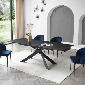 Portabottiglie Elegante Tavolo allungabile Ceramica, Vetro temperato e Metallo Effetto Marmo Nero COREMA